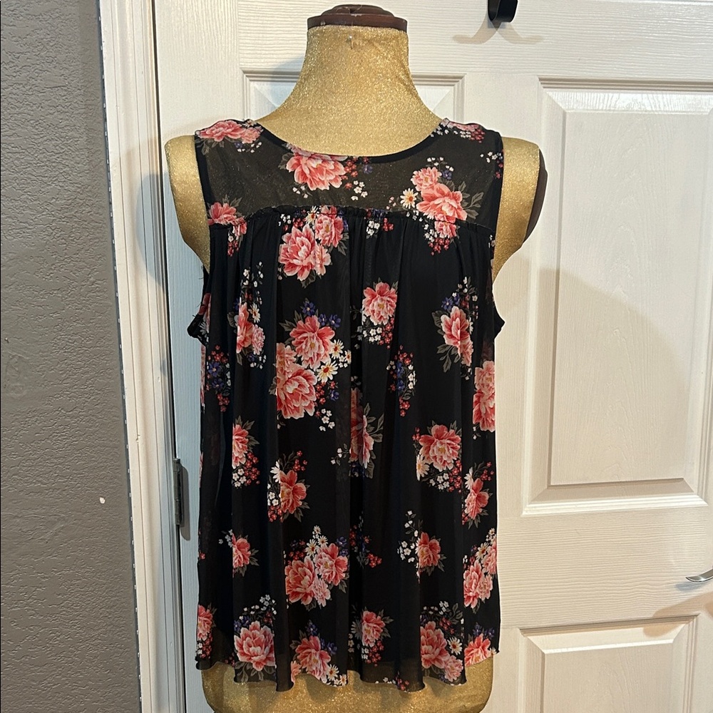 Bobbie Brooks Black and Pink Floral Blouse